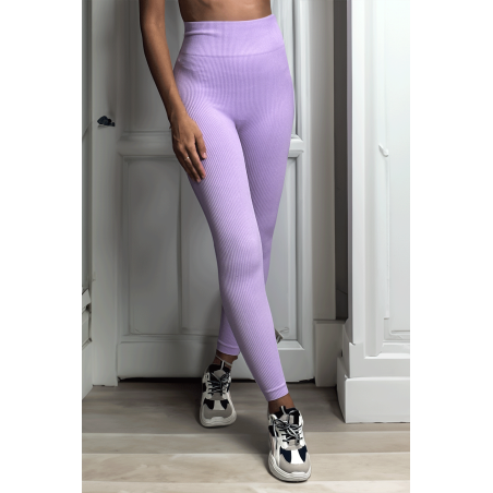 Legging violet en maille côtelé très extensible - 3