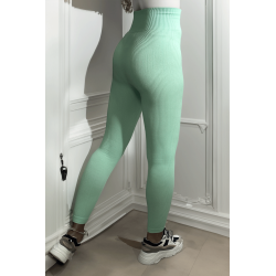 Legging vert en maille côtelé très extensible - 1