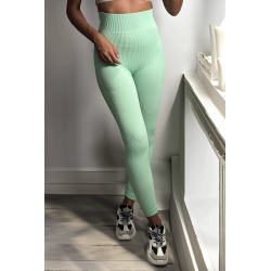 Legging vert en maille côtelé très extensible - 4