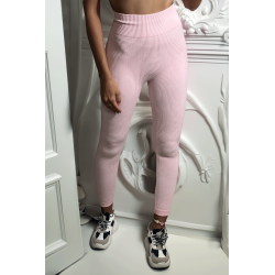 Legging rose en maille côtelé très extensible - 3