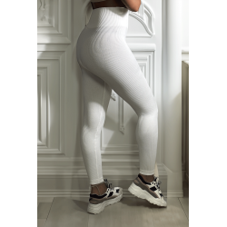 Legging blanc en maille côtelé très extensible - 1