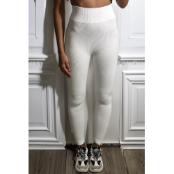 Legging blanc en maille côtelé très extensible - 3