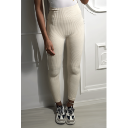 Legging beige en maille côtelé très extensible - 2