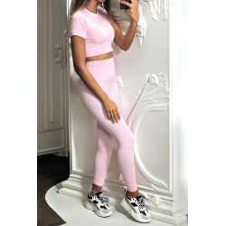 Ensemble legging et top sport rose en matière gênante - 3