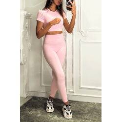 Ensemble legging et top sport rose en matière gênante - 5