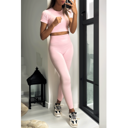 Ensemble legging et top sport rose en matière gênante - 6