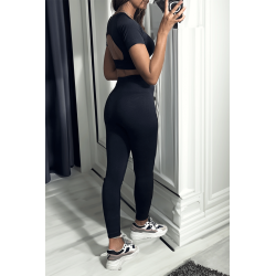 Ensemble legging et top sport noir en matière gênante - 3