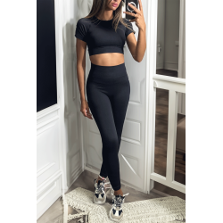 Ensemble legging et top sport noir en matière gênante - 5