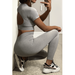 Ensemble legging et top sport gris en matière gênante - 2