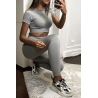 Ensemble legging et top sport gris en matière gênante - 3