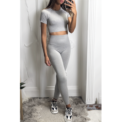 Ensemble legging et top sport gris en matière gênante - 6