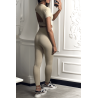 Ensemble legging et top sport beige en matière gênante - 1