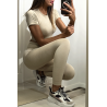 Ensemble legging et top sport beige en matière gênante - 2