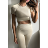 Ensemble legging et top sport beige en matière gênante - 3