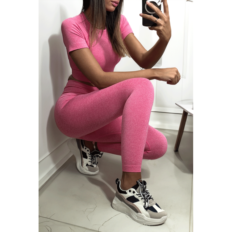 Ensemble legging et top sport fuchsia en matière gênante - 1