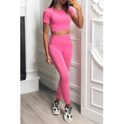 Ensemble legging et top sport fuchsia en matière gênante - 4