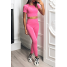 Ensemble legging et top sport fuchsia en matière gênante - 4