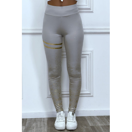 Legging gris avec taches et bandes dorées - 1