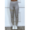 Legging gris avec taches et bandes dorées - 1