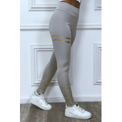 Legging gris avec taches et bandes dorées - 2