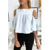 Blouse crop top bleu avec noeuds - 1