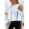 Blouse crop top bleu avec noeuds - 2