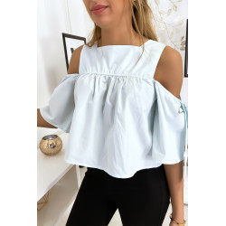 Blouse crop top bleu avec noeuds - 3