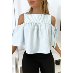 Blouse crop top bleu avec noeuds - 4