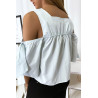 Blouse crop top bleu avec noeuds - 6