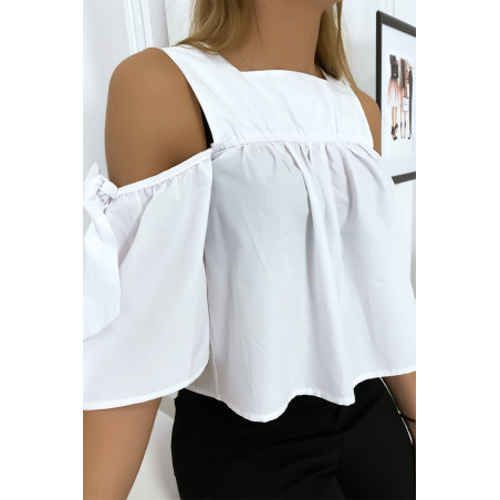 Blouse crop top blanche avec noeuds - 3