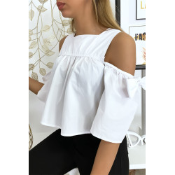 Blouse crop top blanche avec noeuds - 4