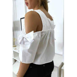 Blouse crop top blanche avec noeuds - 6