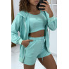 Ensemble 3 pièces vert d'eau sweat top et short - 1