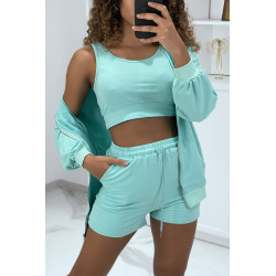 Ensemble 3 pièces vert d'eau sweat top et short - 3