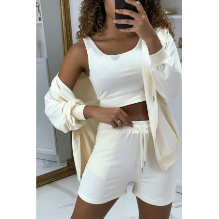 Ensemble 3 pièces beige sweat top et short - 3