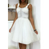 Robe patineuse blanche à bretelle avec strass et tulle évasé - 3