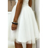 Robe patineuse blanche à bretelle avec strass et tulle évasé - 9