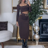 Ensemble haut et jupe marron avec accessoire ceinture intégré - 2