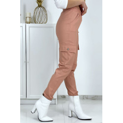 Pantalon treillis rose en strech avec poches - 2