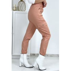 Pantalon treillis rose en strech avec poches - 3