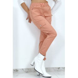 Pantalon treillis rose en strech avec poches - 5