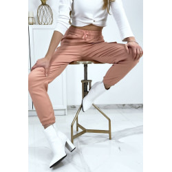 Pantalon treillis rose en strech avec poches - 6