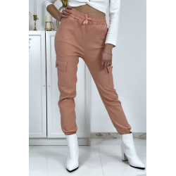 Pantalon treillis rose en strech avec poches - 8