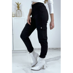 Pantalon treillis noir en strech avec poches - 6