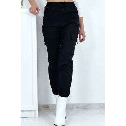 Pantalon treillis noir en strech avec poches - 8