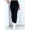 Pantalon treillis noir en strech avec poches - 8