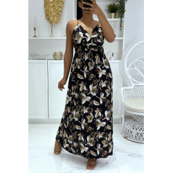 Longue robe noire à motif floral et bretelle - 2