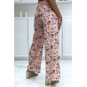 Pantalon palazzo rose motif fleuris en coton - 1