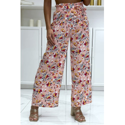 Pantalon palazzo rose motif fleuris en coton - 3