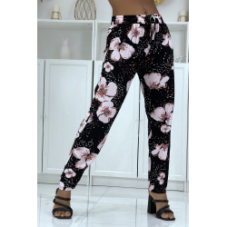 Pantalon fluide rose à motif floral B-60 - 5